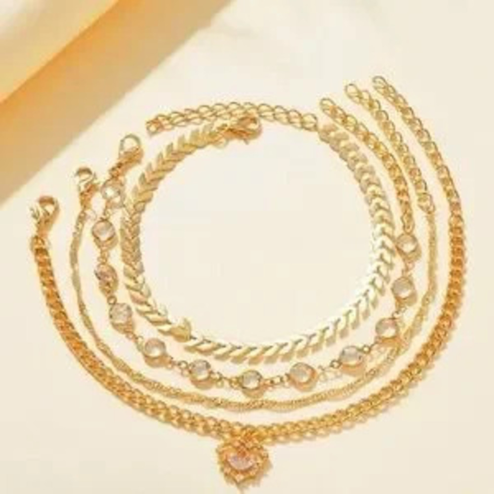 Gold 4pc Crystal Anklet Set